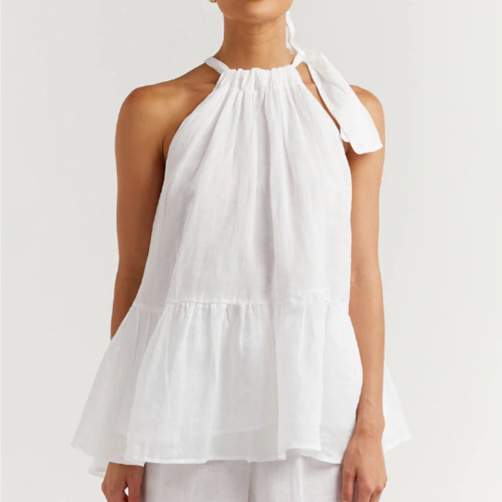 DISSH Empire White Tie Neck Frill Top NWT